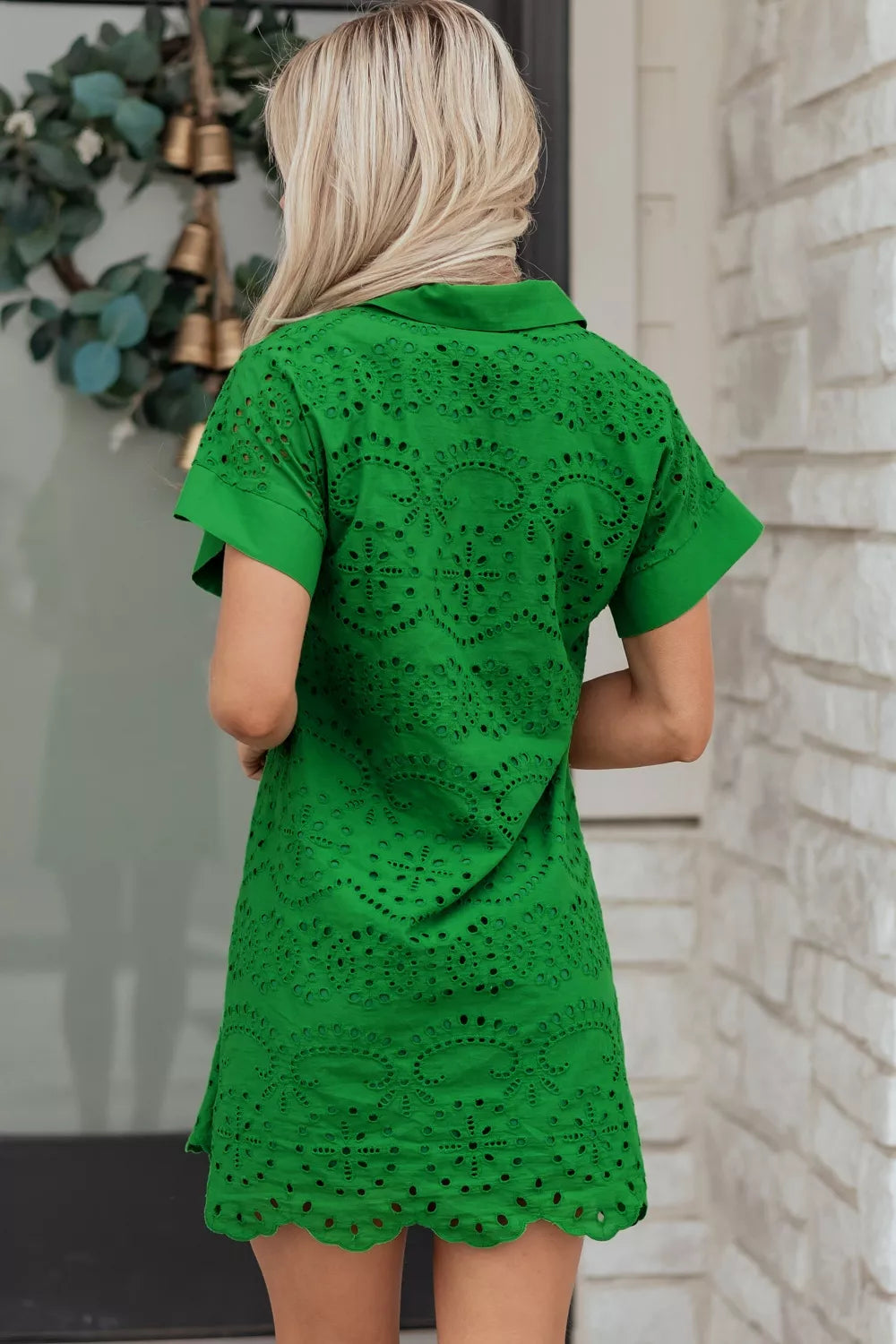 Eyelet Collared Dress in Green