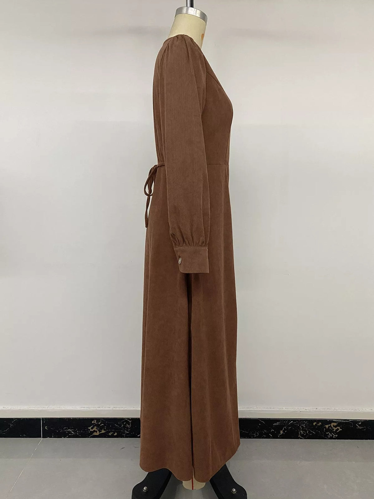 Corduroy Button-Down Maxi Dress in Coffee Brown