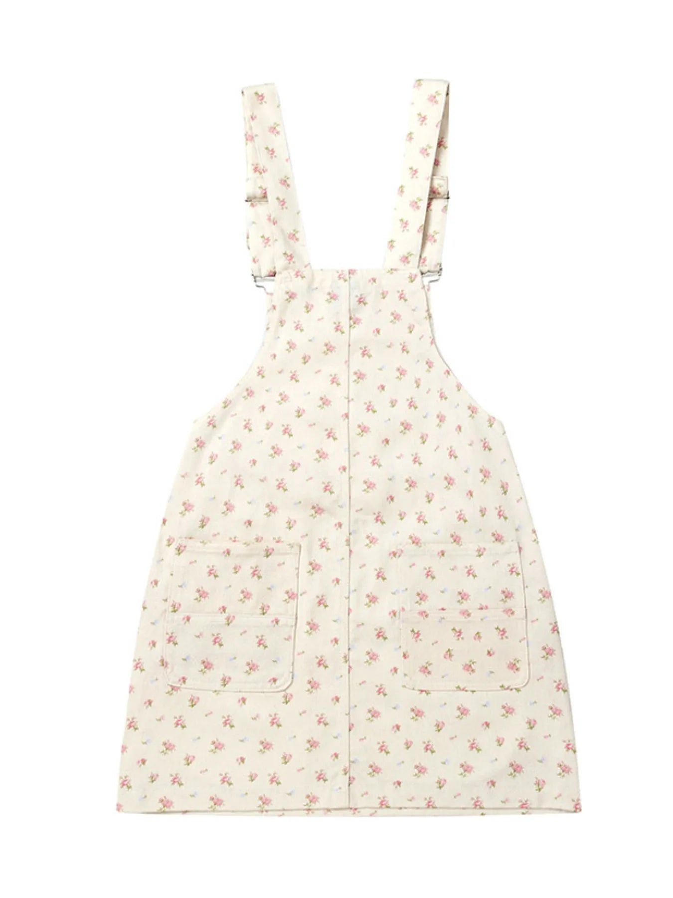 Floral Print Square Neck Overall Dress in Beige