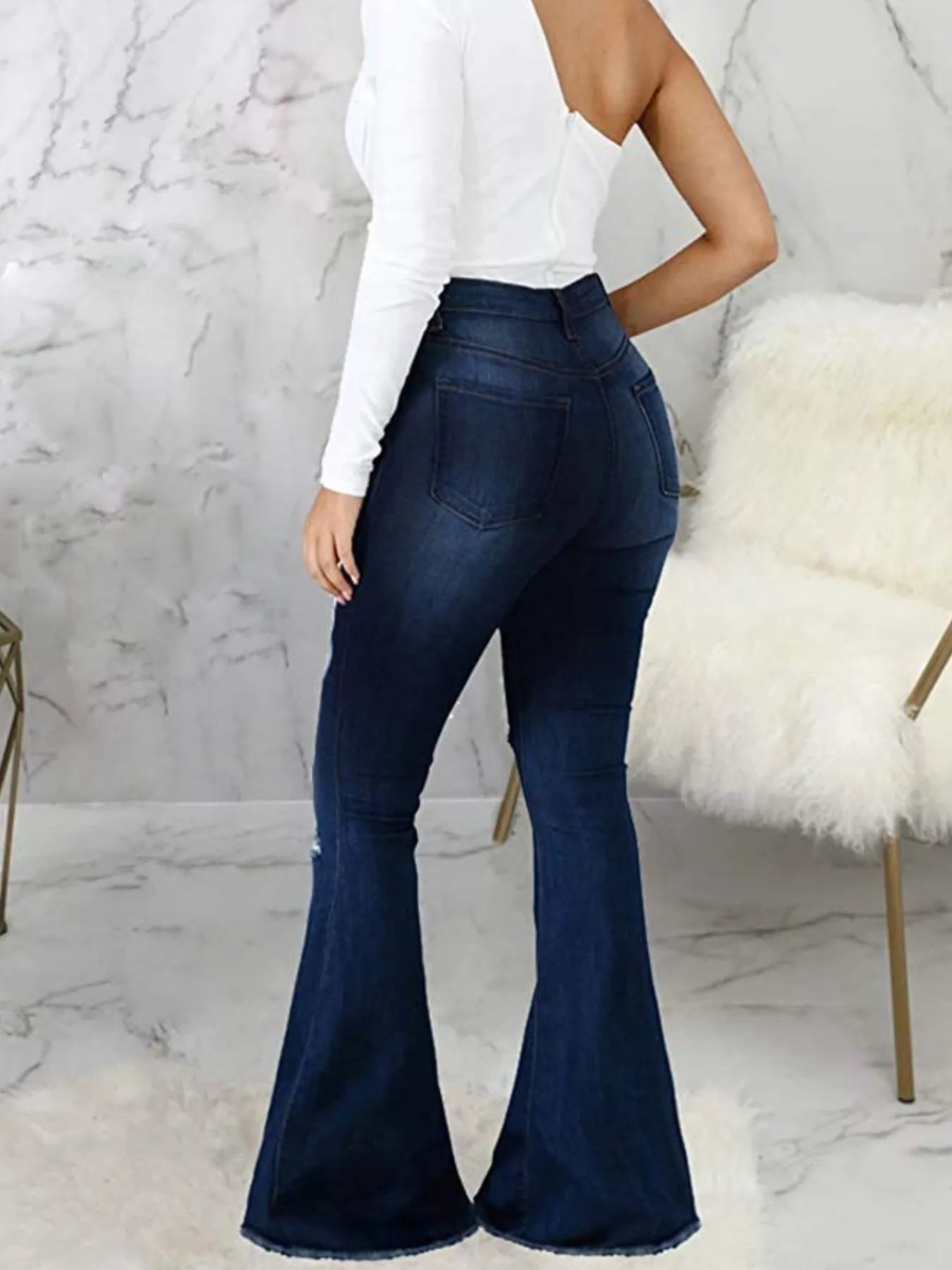 Distressed Raw Hem Flare Jeans