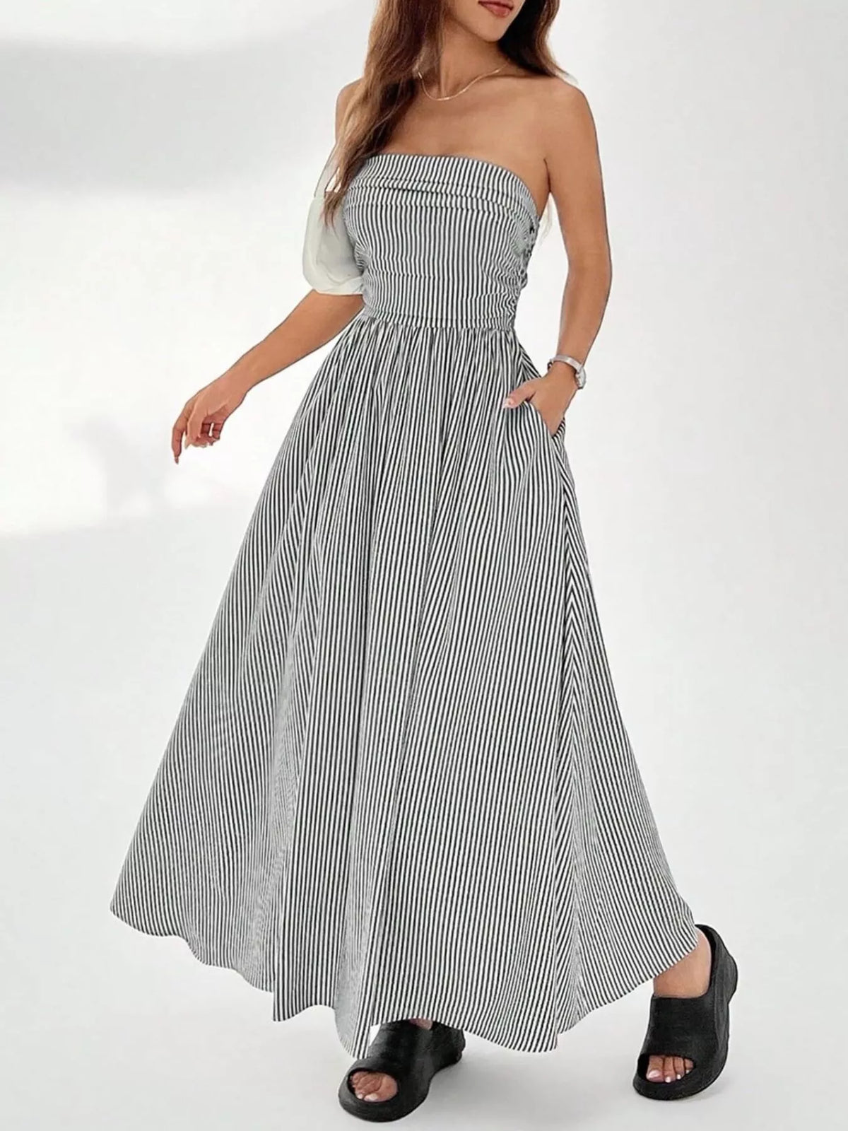 Smocked Strapless Striped Maxi Dress by Calliope
