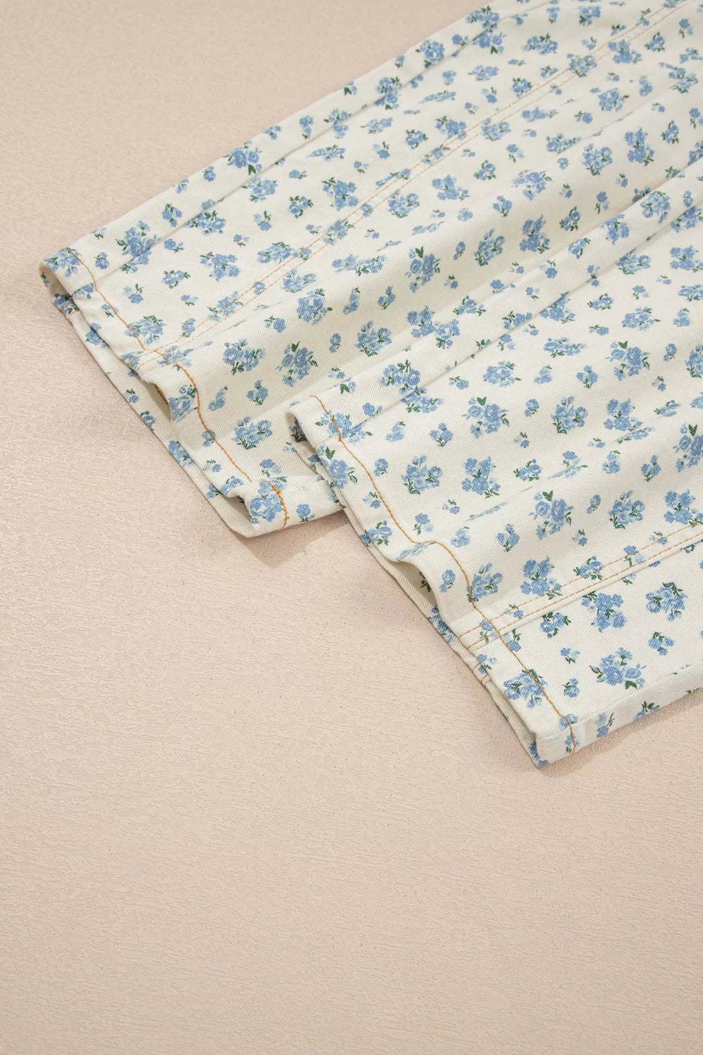 Grommet Knot Waist Floral Barrel Leg Jeans in Beige