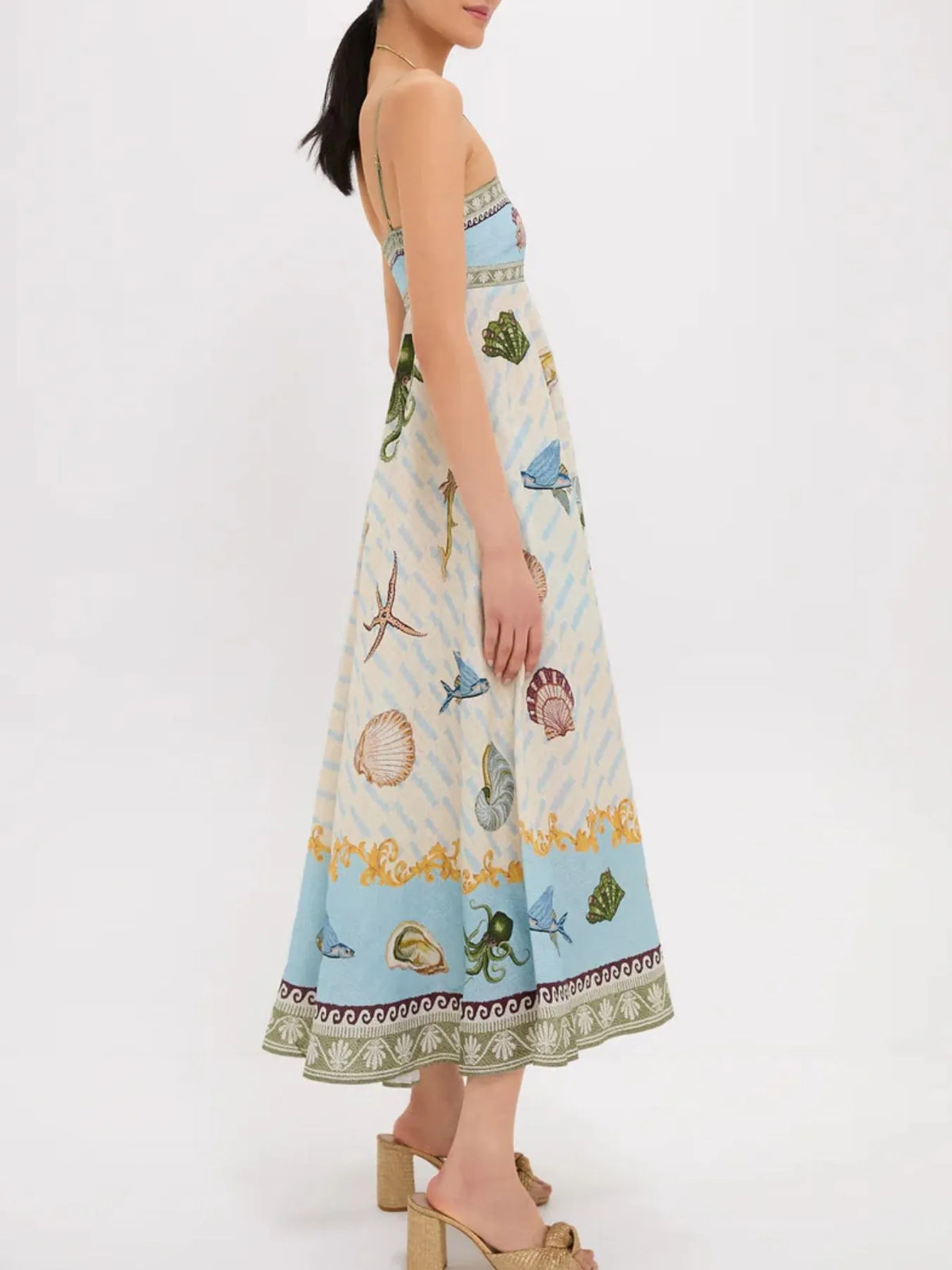 Ocean Print Spaghetti Strap Midi Dress in Picture Color by Rosaline