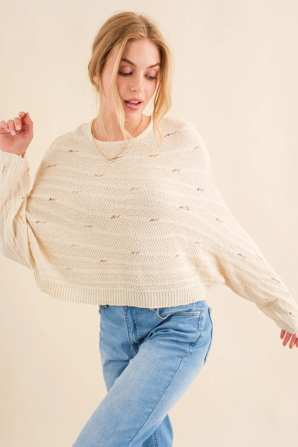 And The Why Dolman-Sleeve Sweater in Natural