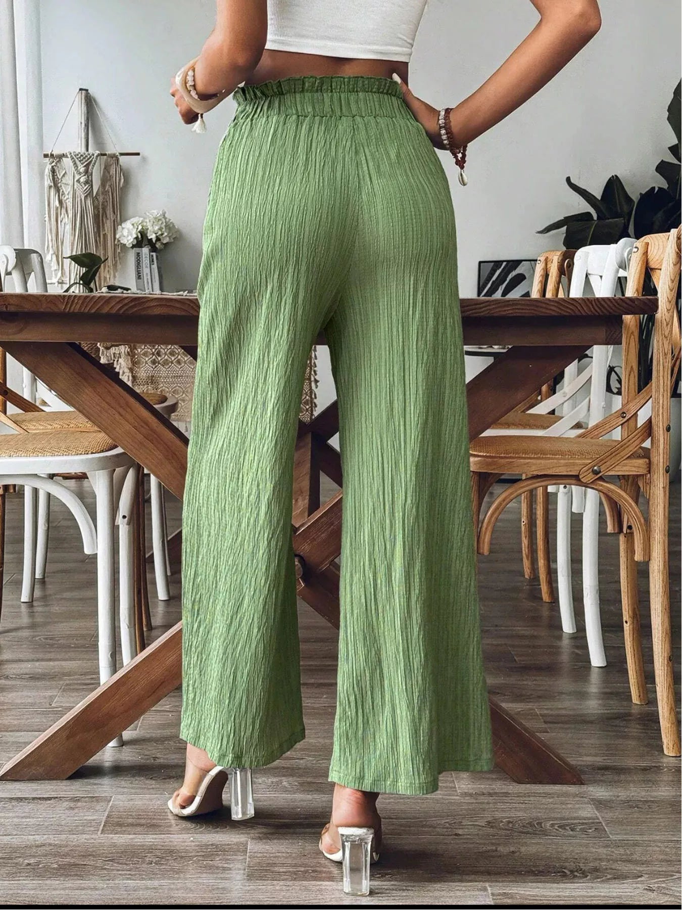 Ruched Frill Wide Leg Pants