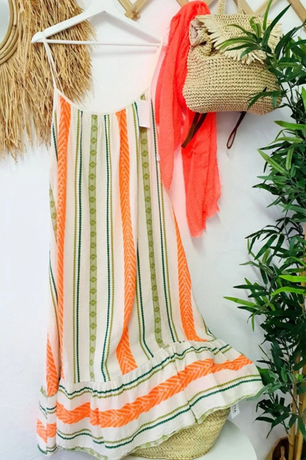 Striped Ruffled Maxi Cami Dress in Tangerine