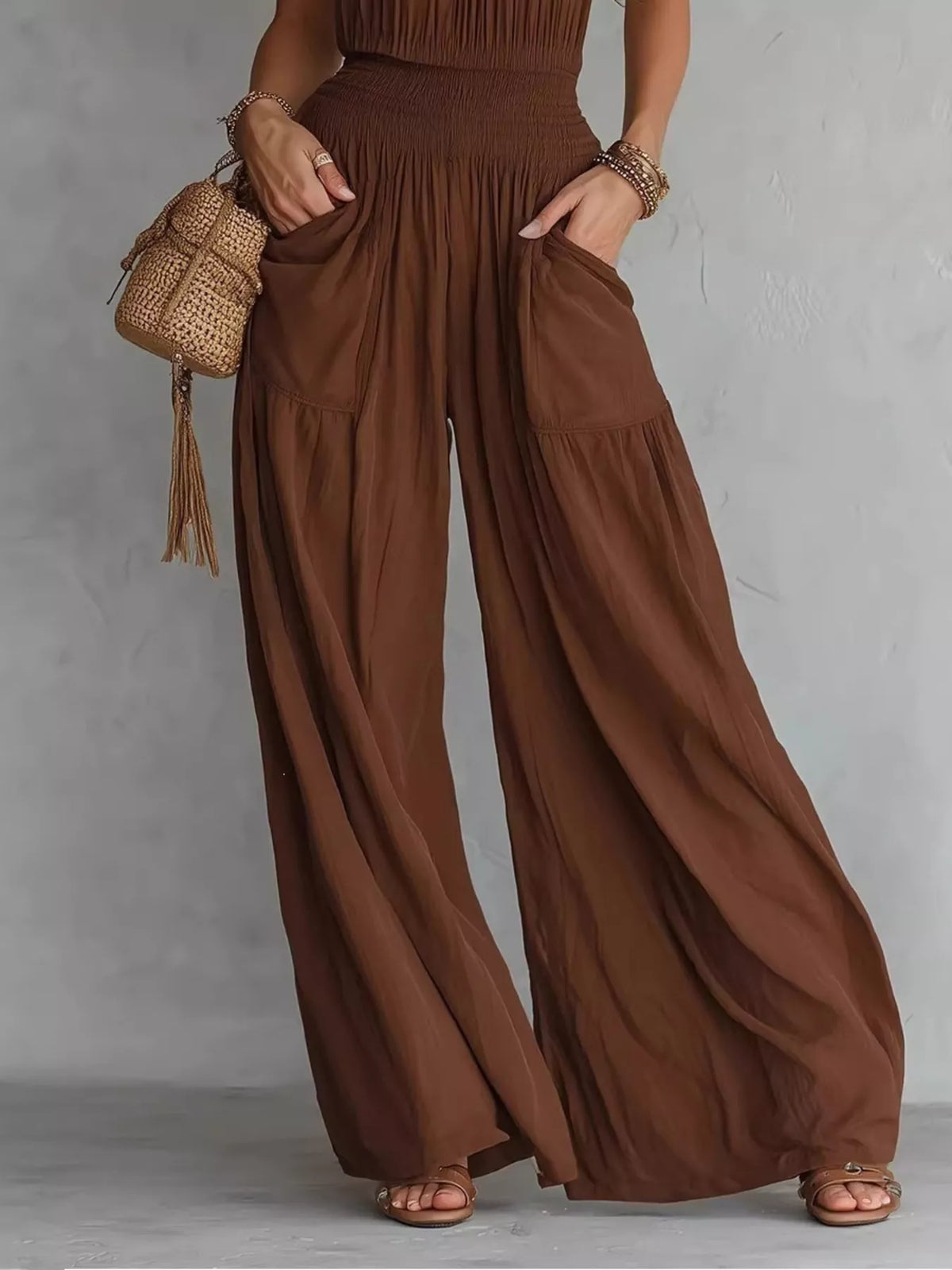 Halter Neck Wide-Leg Jumpsuit in Brown