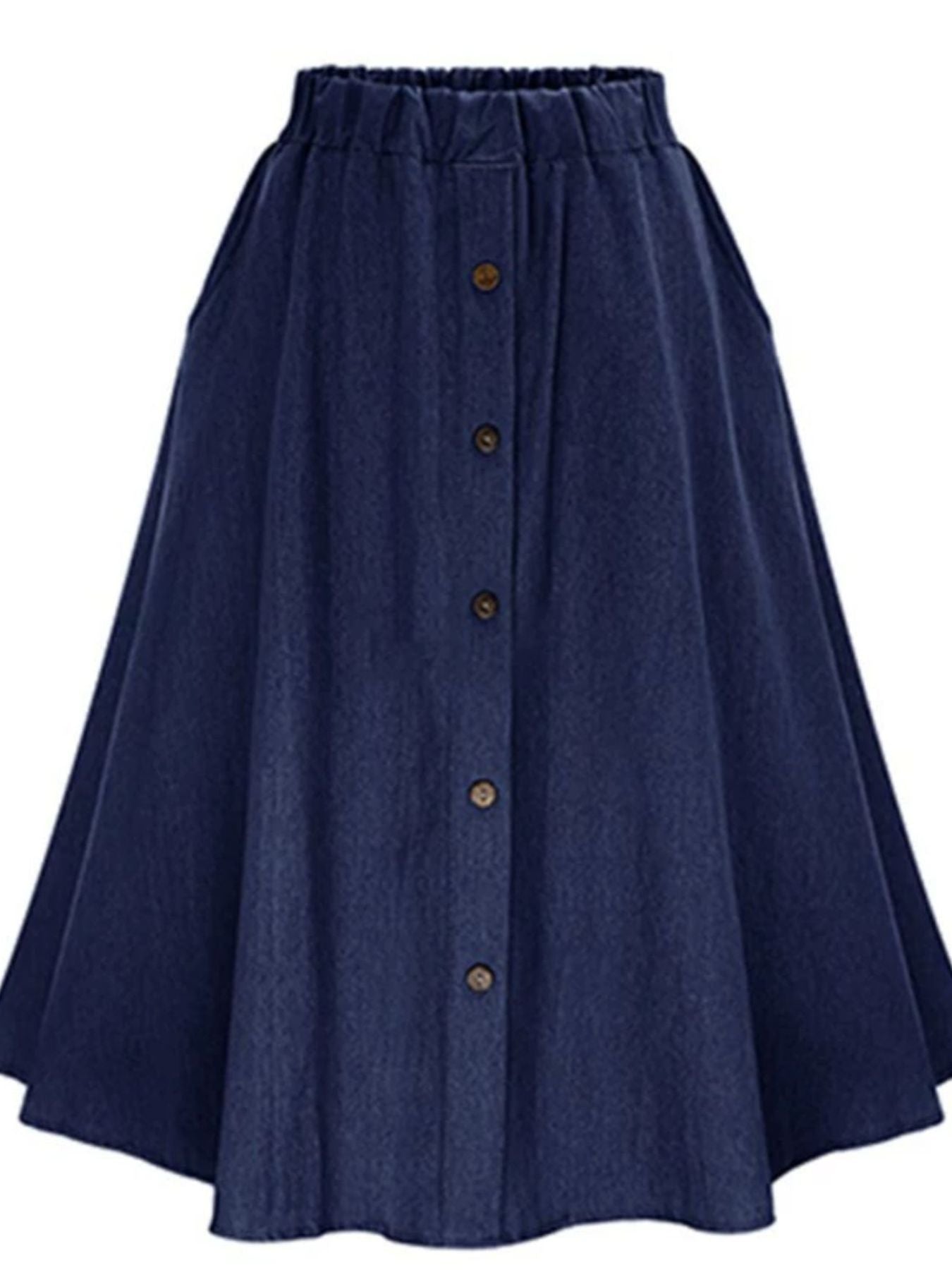 Button-Front Denim A-Line Skirt