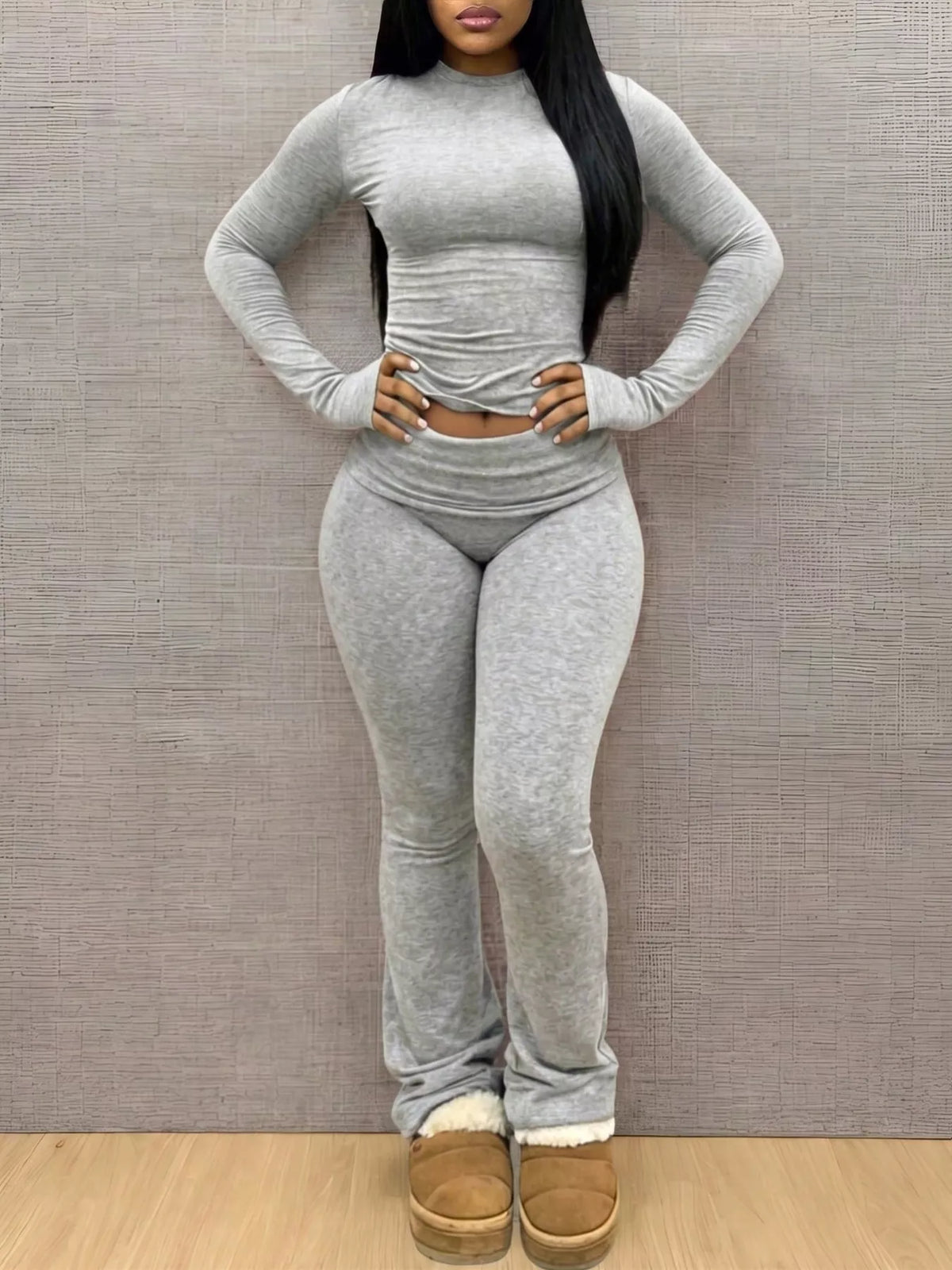 Long Sleeve Crop Top and Leggings Set