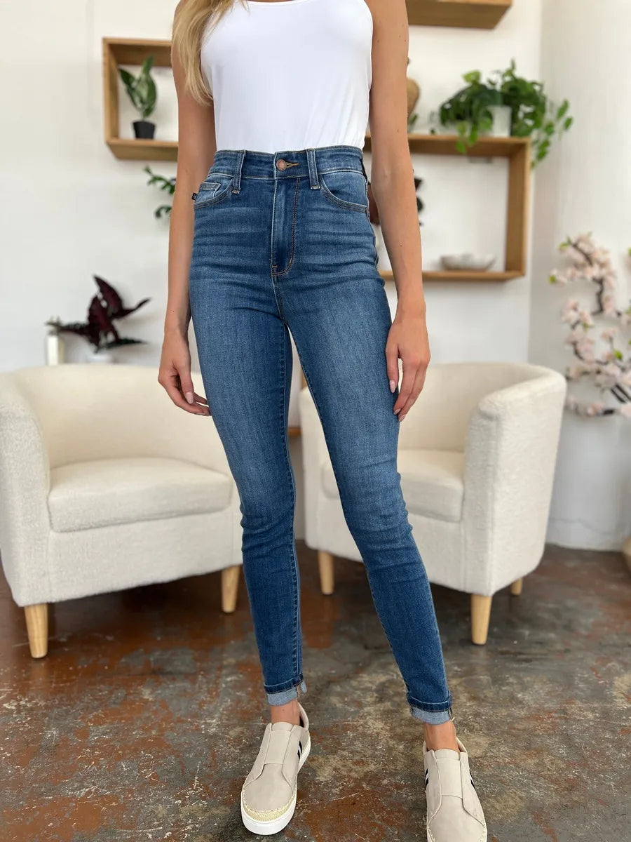 Judy Blue Cuffed-Hem Skinny Jeans in Medium Wash