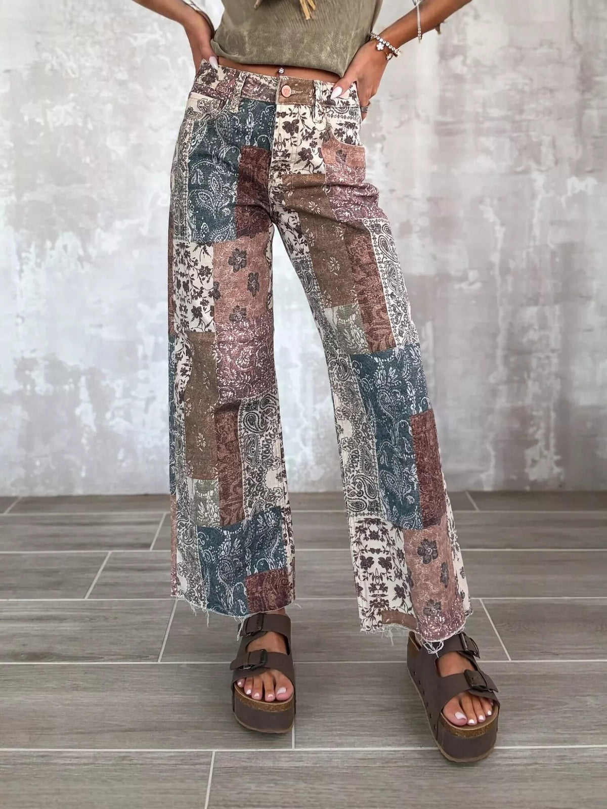 Boho Patchwork Flare Pants in Red