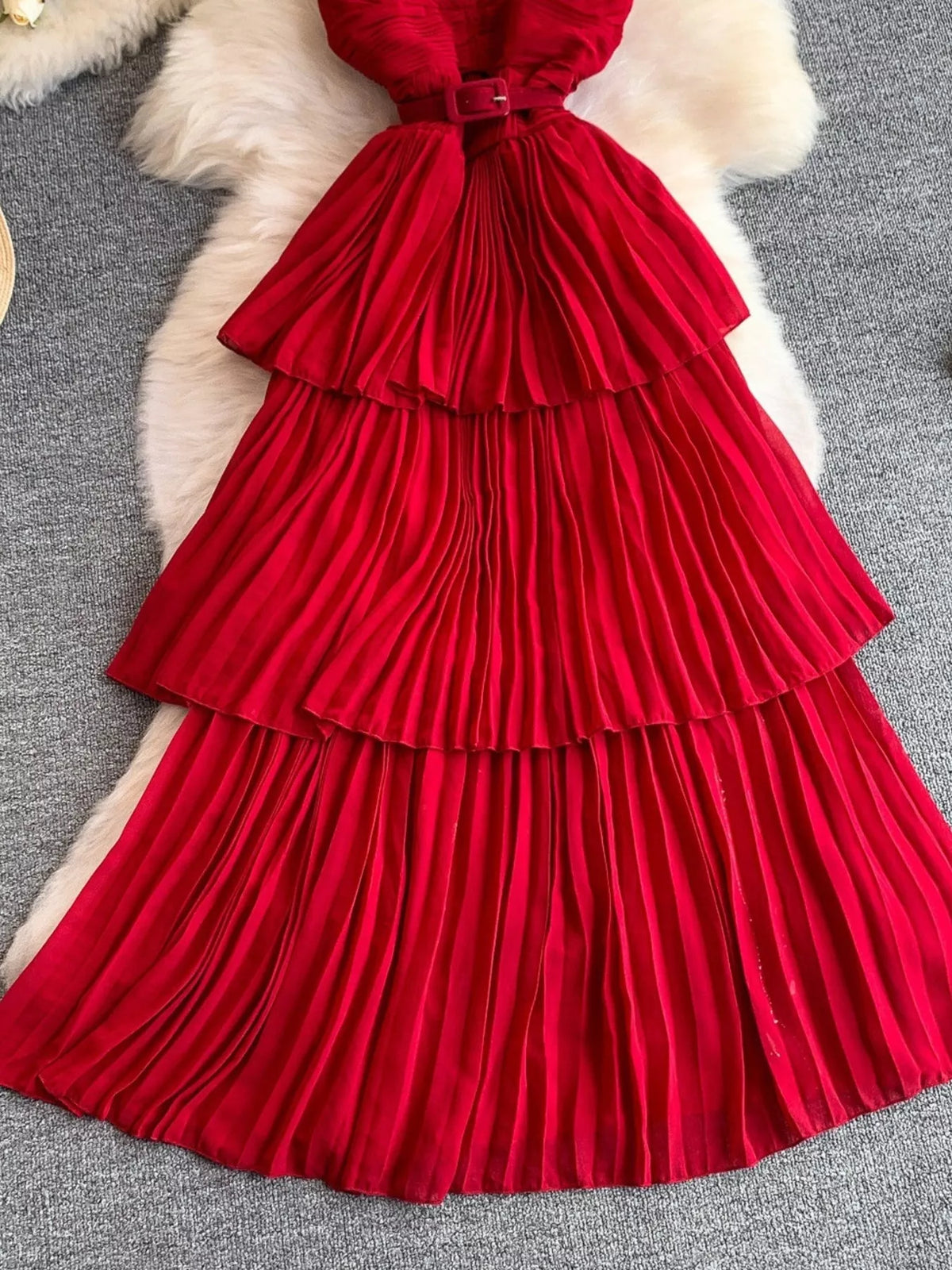 Pleated Layered Midi Dress
