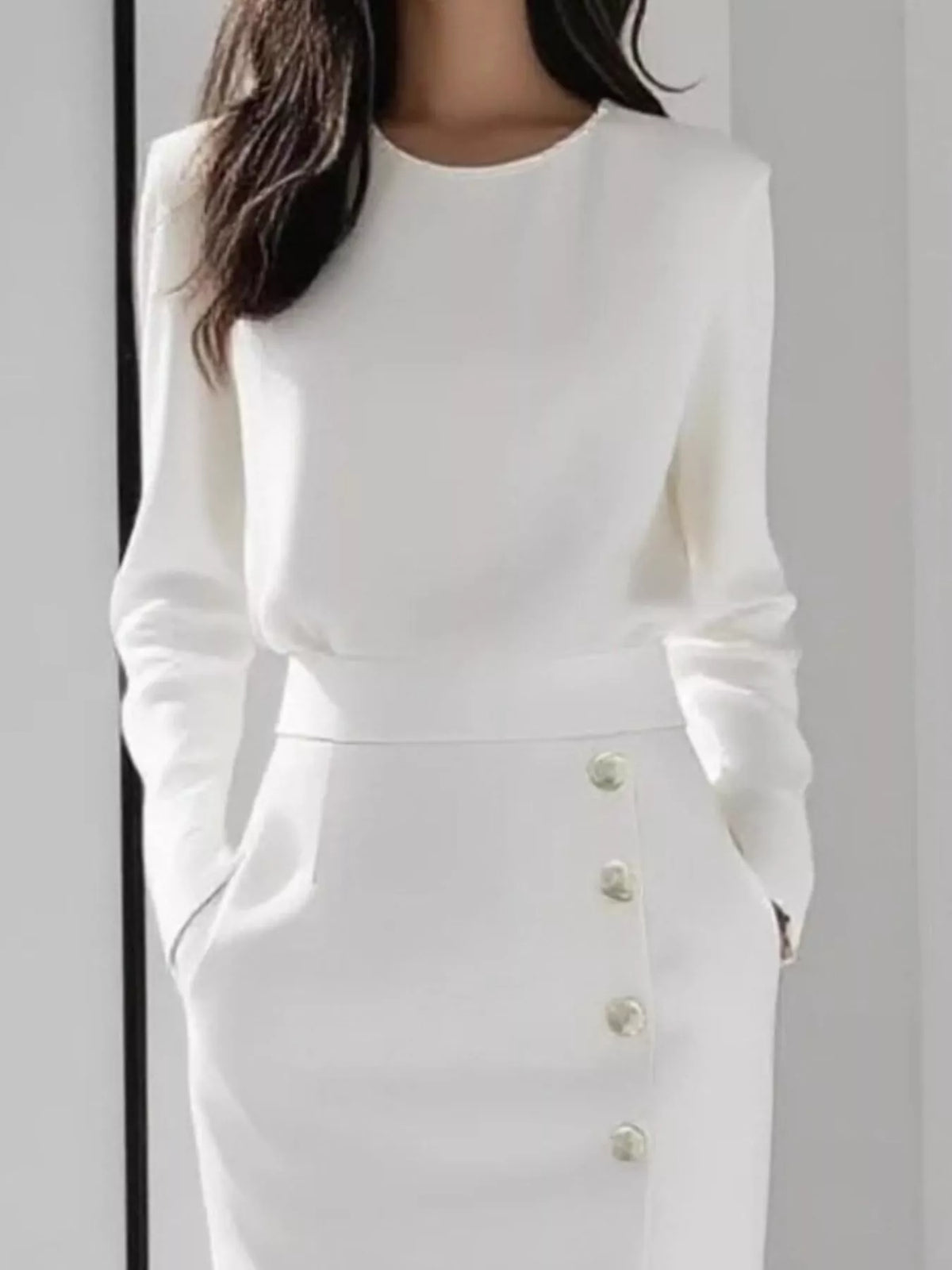 Button Detail Midi Dress with Side Slit
