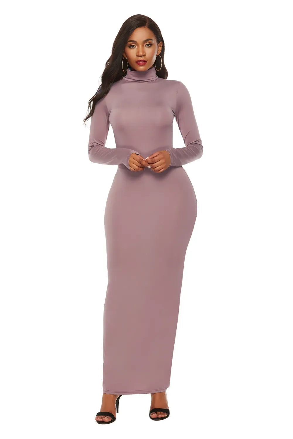 Mock Neck Long Sleeve Maxi Dress