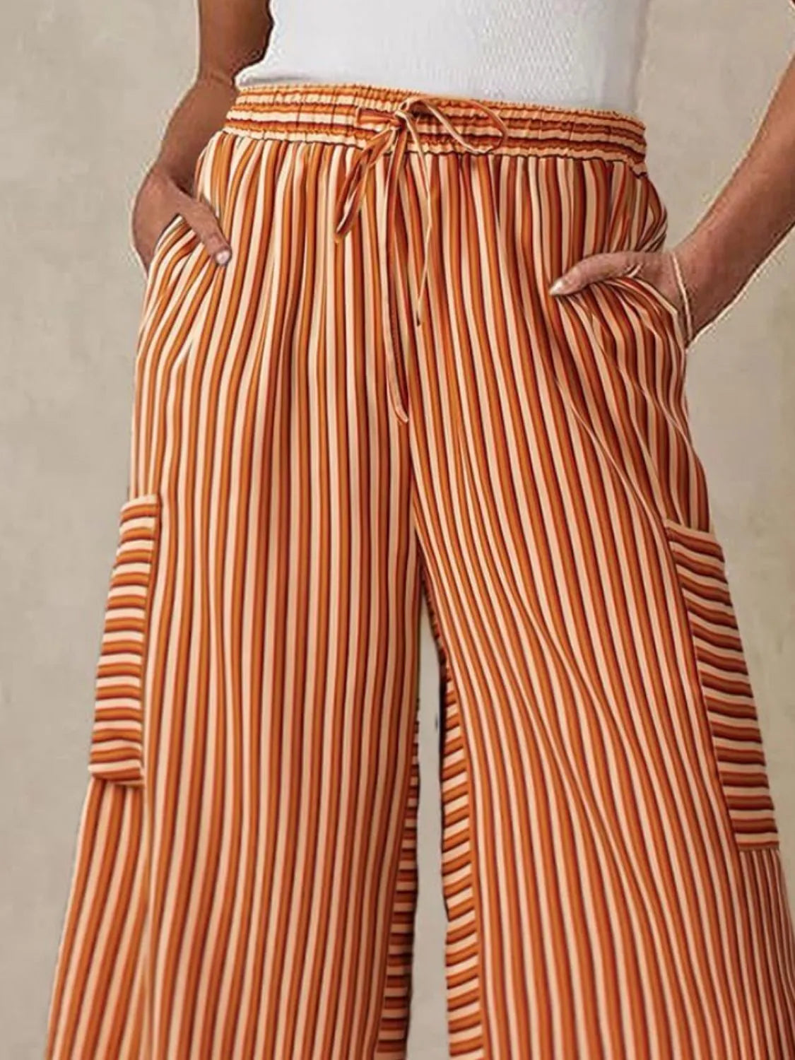 Contrast Striped Wide Leg Pants