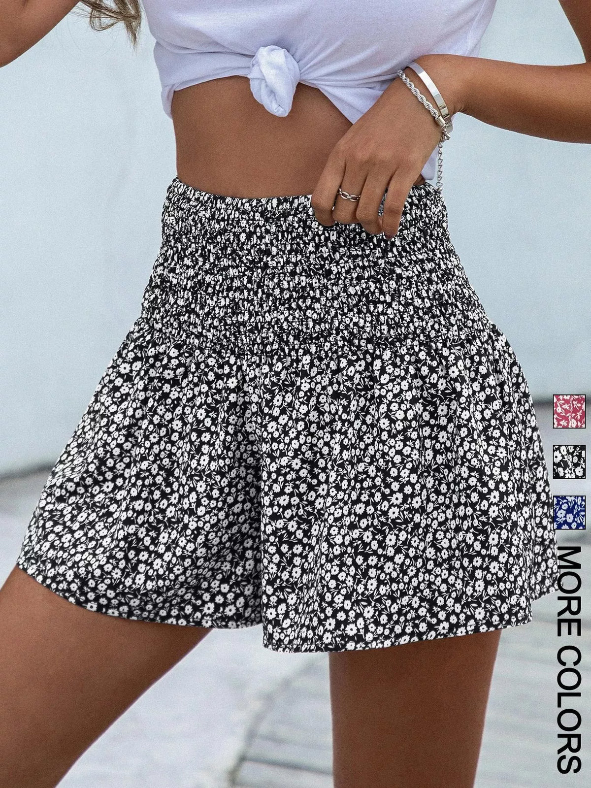 Floral Print Elastic-Waist Shorts