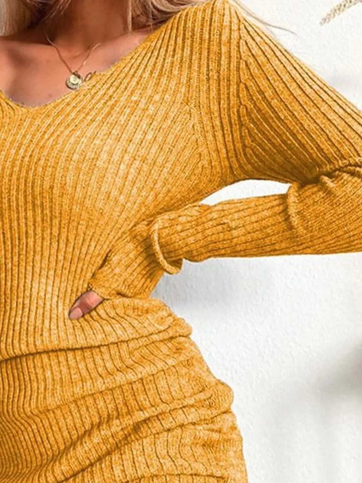 Ribbed Knit Drawstring Bodycon Sweater Dress