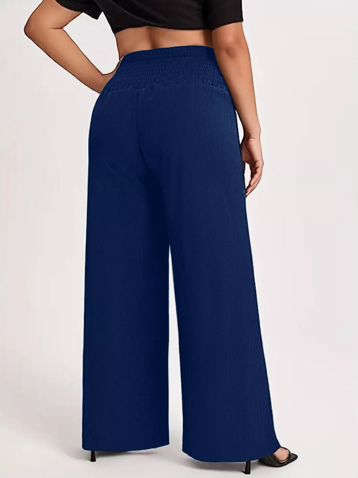 Plus Size High Waist Smocked Wide Leg Pants