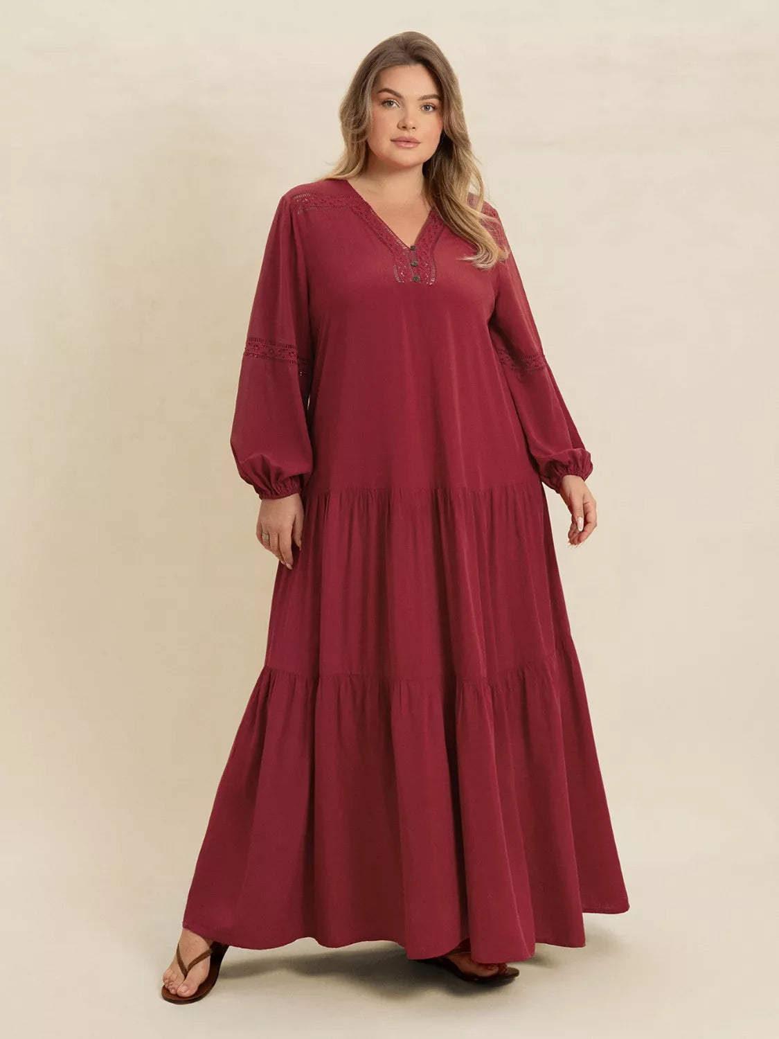 Bohemian Tiered Maxi Dress with Balloon Sleeves