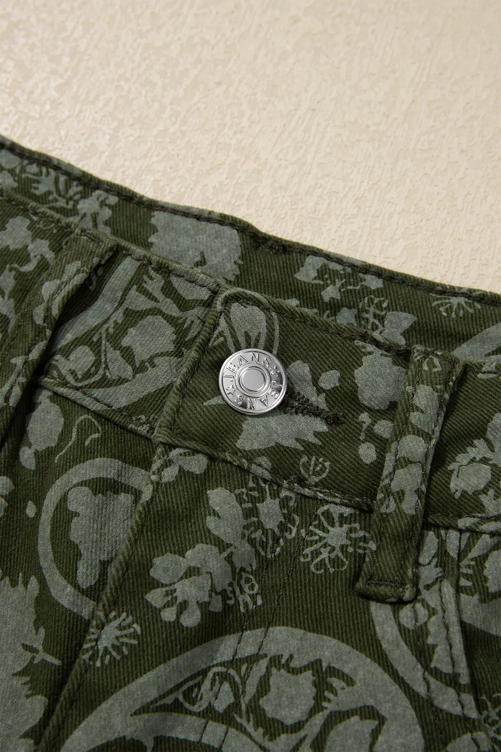 Paisley Print Harem Denim Pants in Dark Green