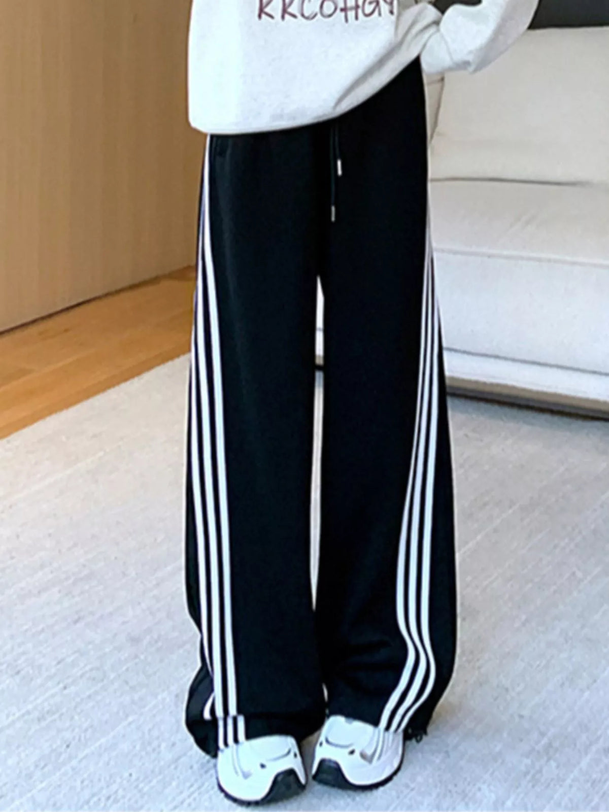 Striped Wide-Leg Drawstring Pants