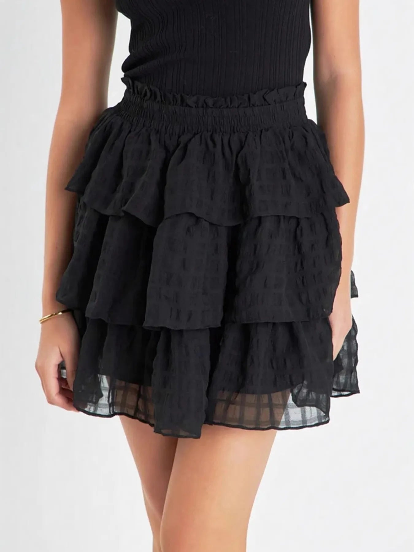 Ruffle Layered Mini Skirt in Black