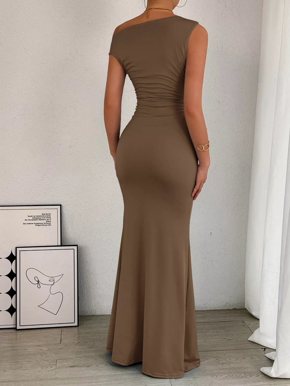 One-Shoulder Ruched Bodycon Maxi Dress