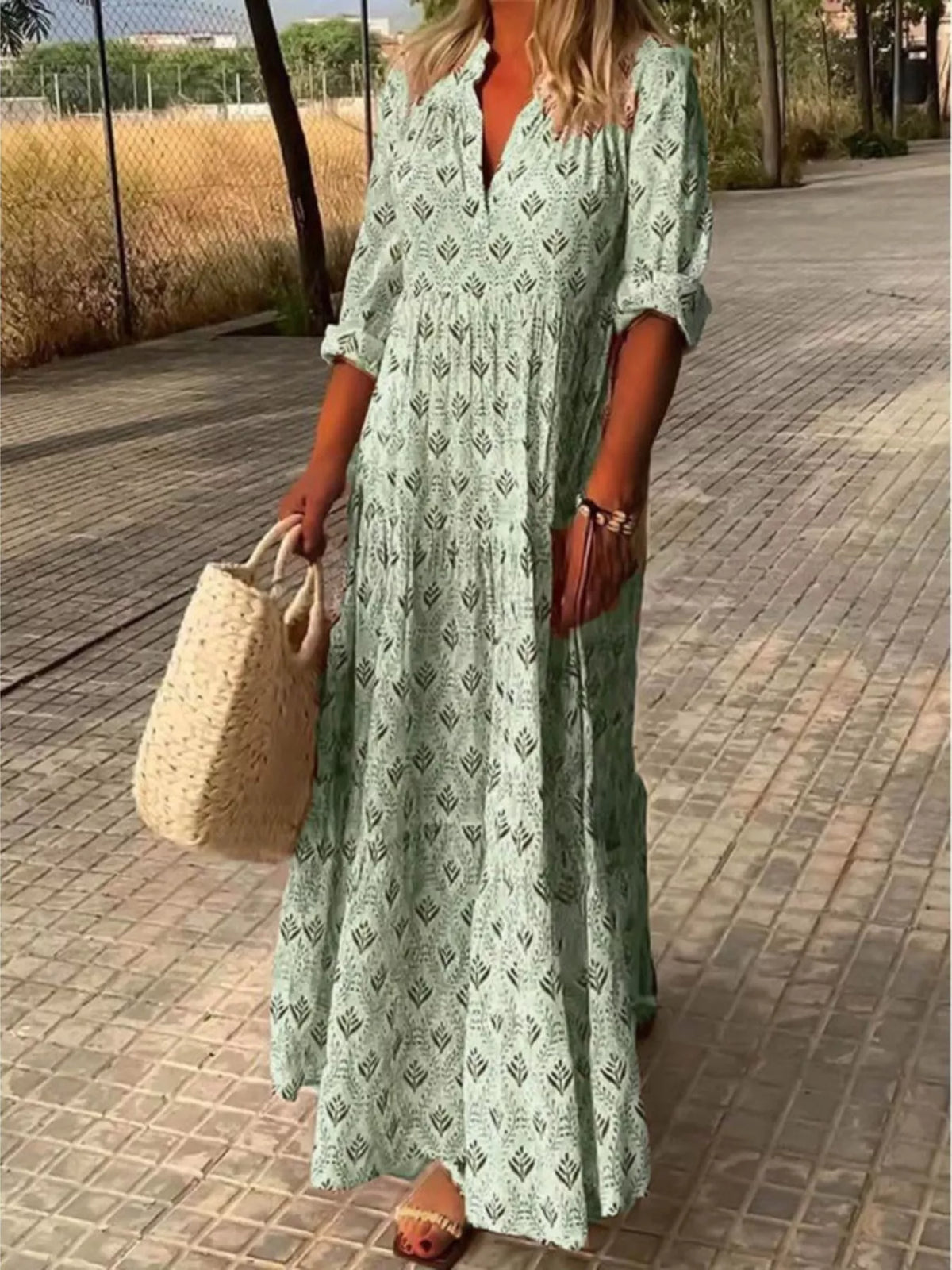 Tiered Notched Maxi Dress