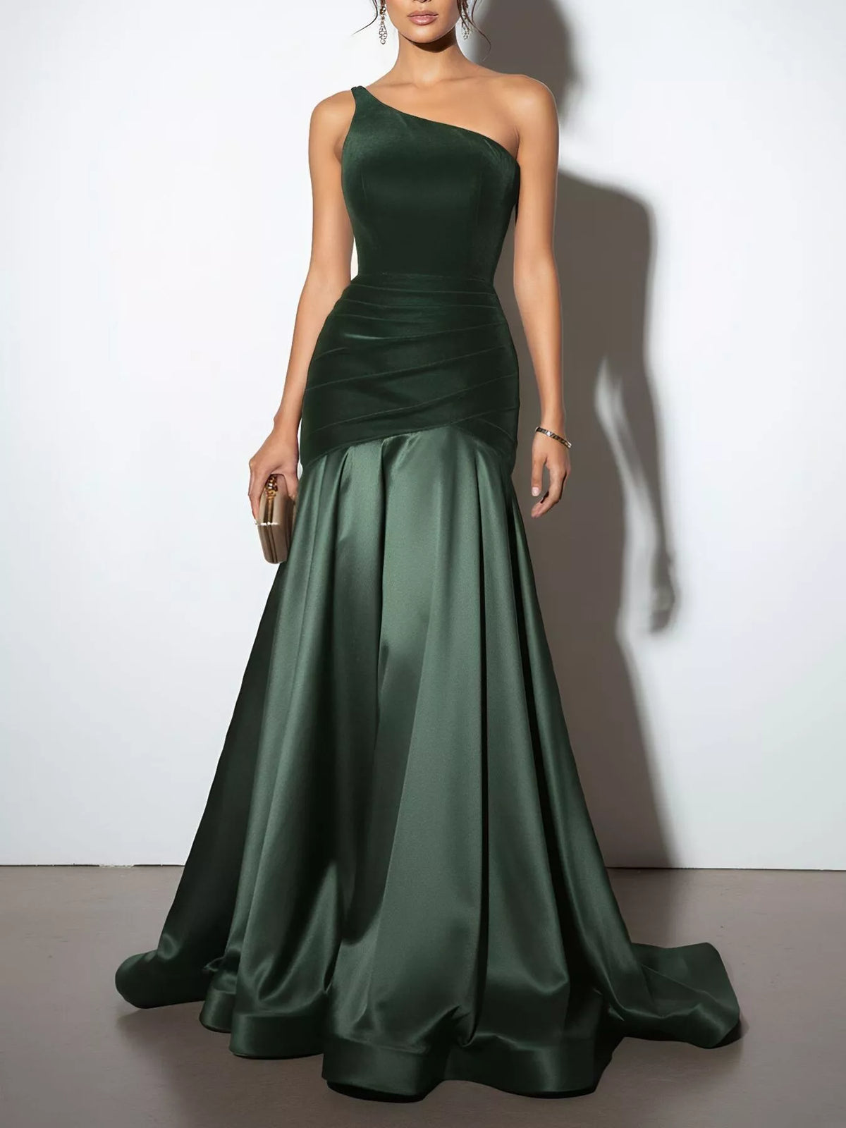 Single Shoulder Ruched Floor Length Dress