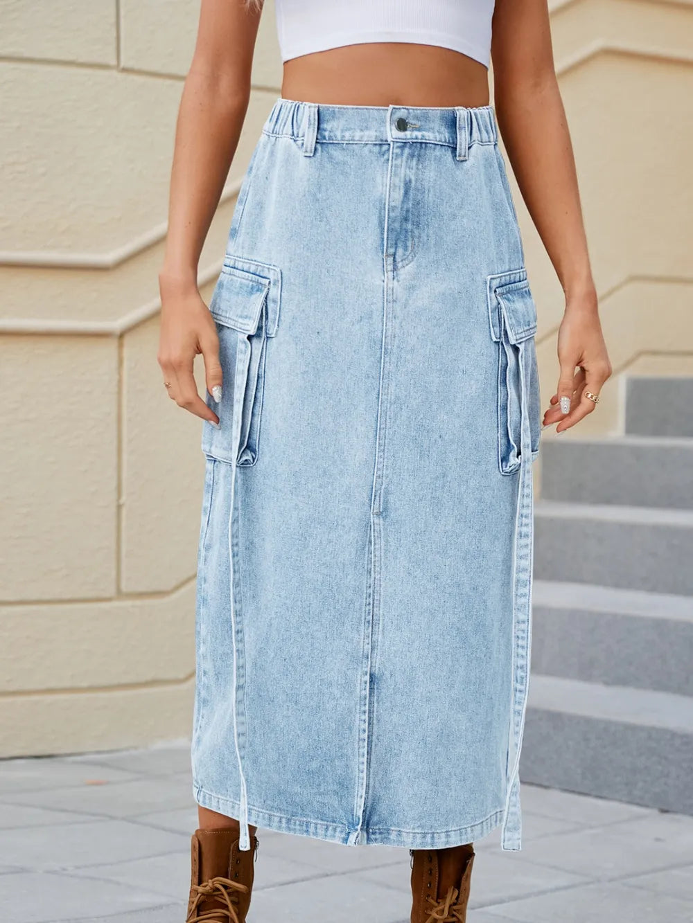 Slit High-Waist Denim Skirt by Manny