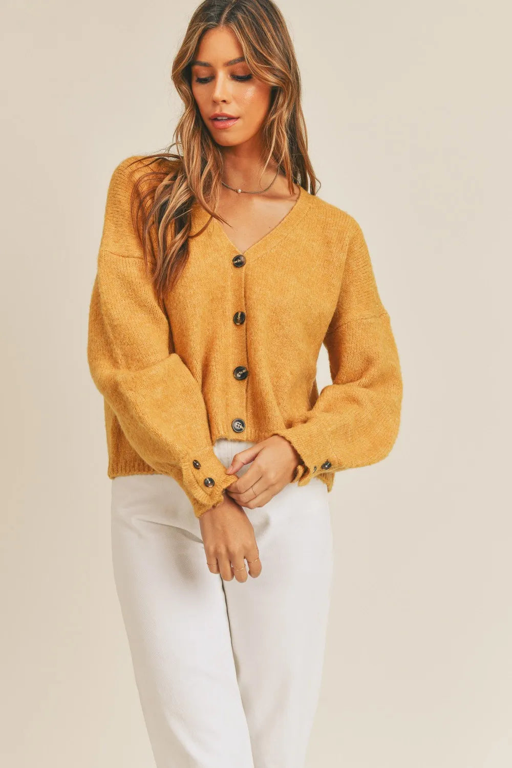 Button-Down Sweater Cardigan in Mustard