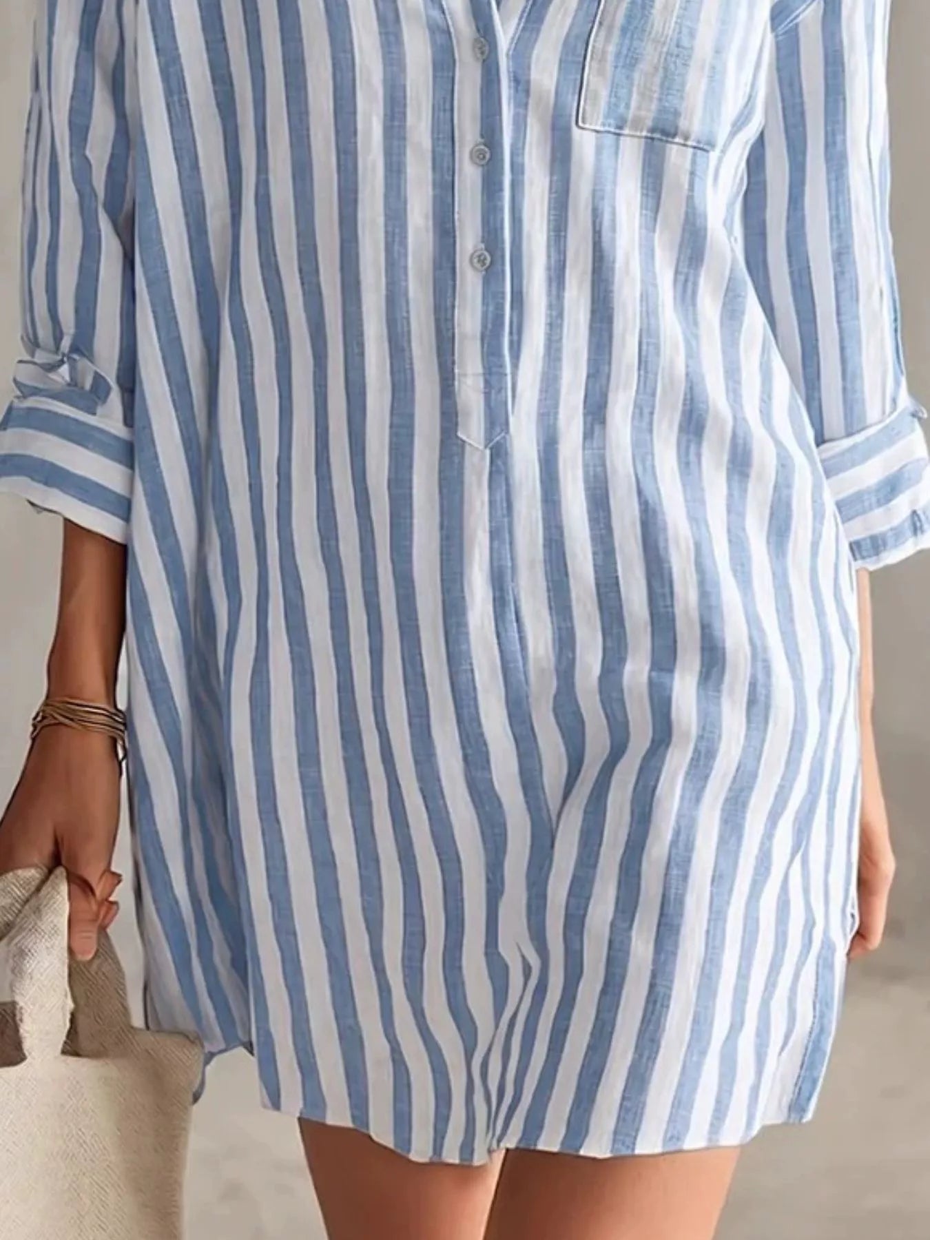 Striped Button-Front Shirt Mini Dress