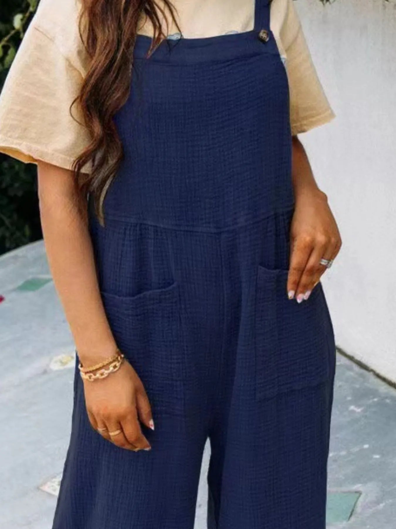 Textured Wide Leg Overalls