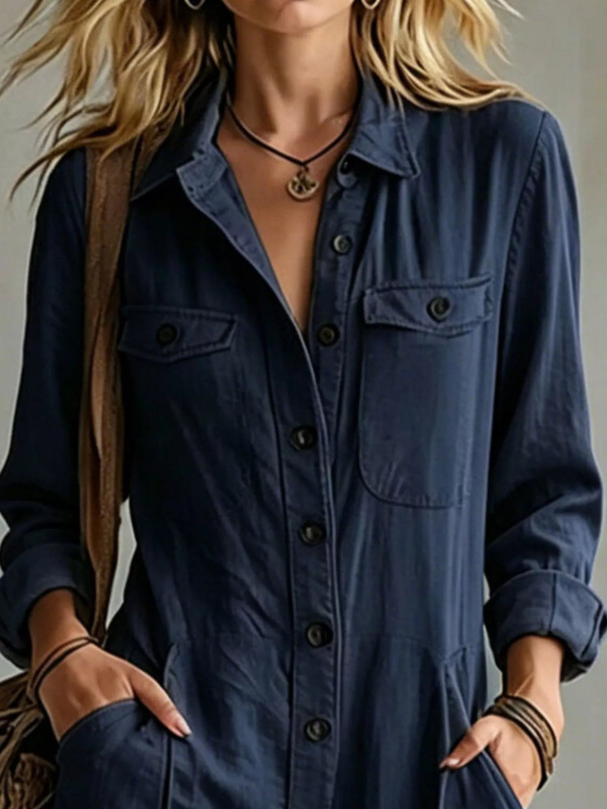 Long Sleeve Button Front Jumpsuit