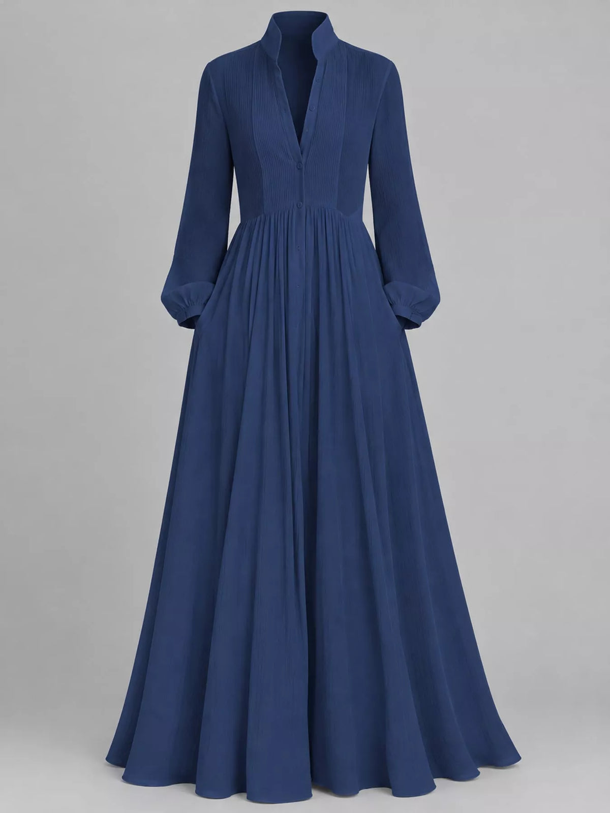Long-Sleeve Button Front Maxi Dress