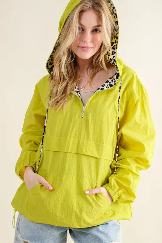 And The Why Leopard Print Zip Windbreaker in Lime