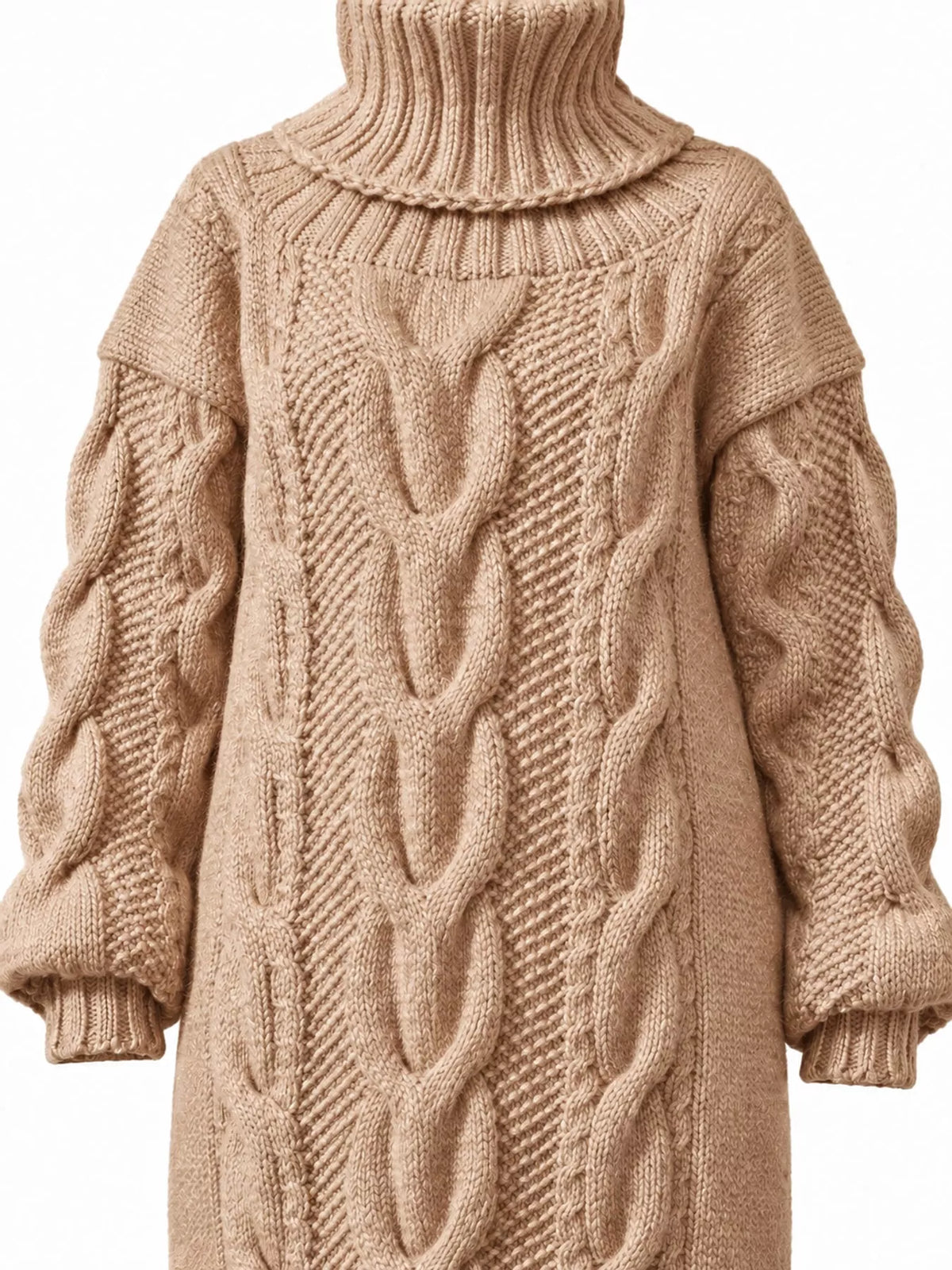 Oversized Chunky Cable Knit Turtleneck Sweater Dress
