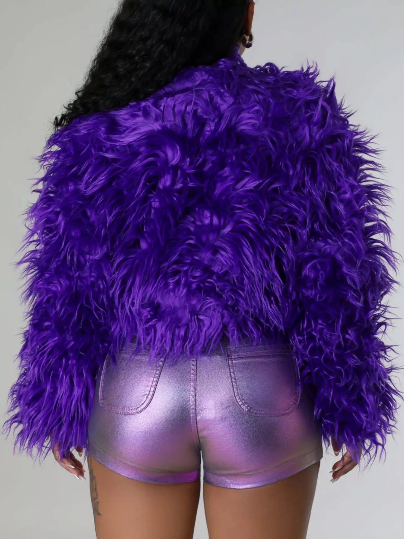 Faux Fur Open-Front Cropped Jacket