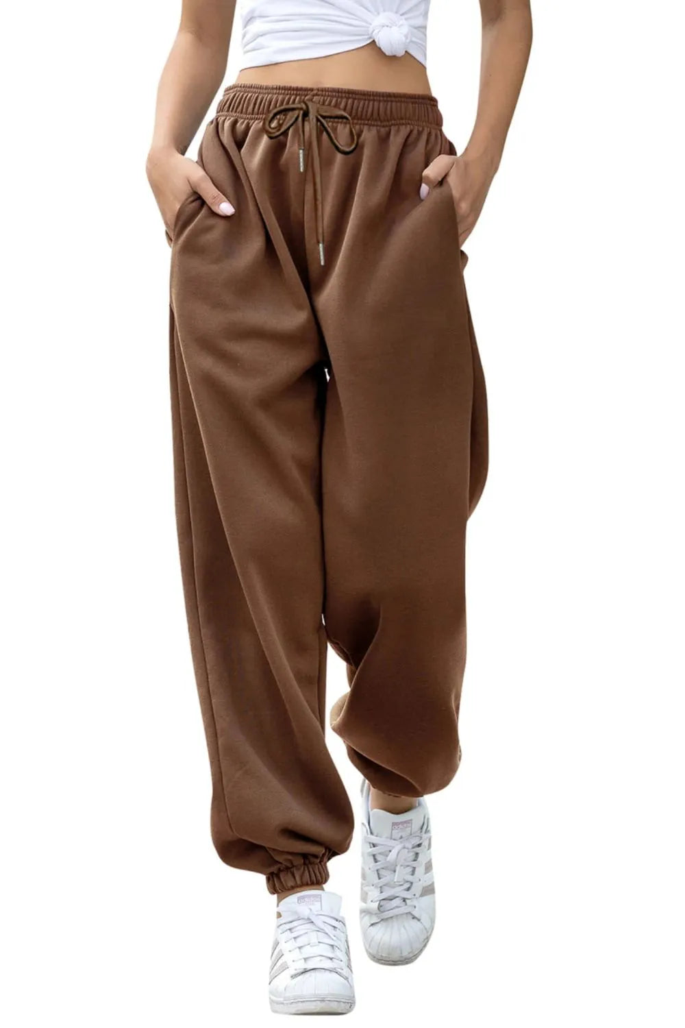 Tie-Waist Joggers with Pockets in Neutral Shades by K&L