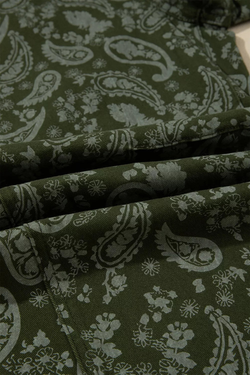 Paisley Print Harem Denim Pants in Dark Green