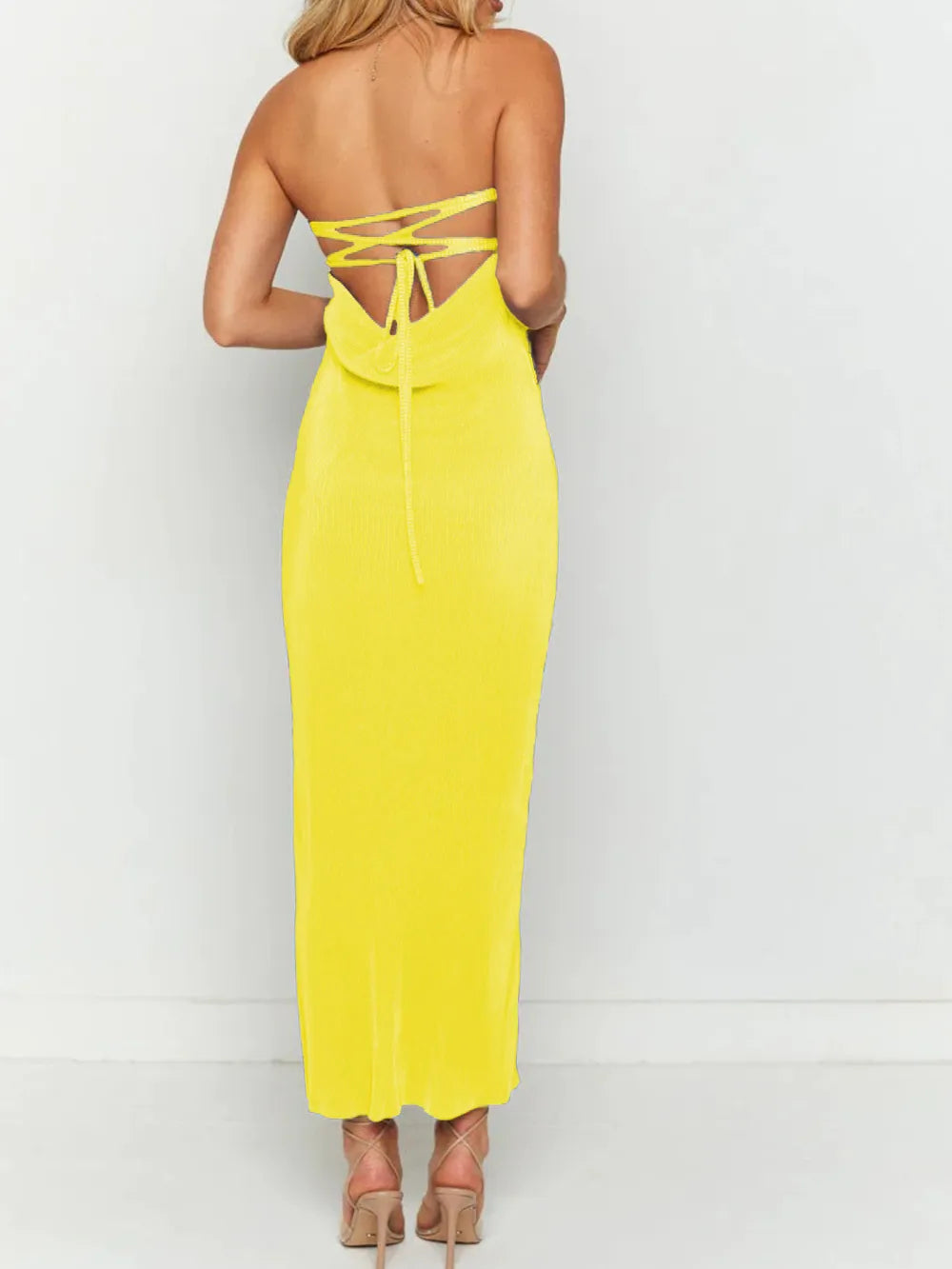 Lace-Up Back Tube Maxi Dress by Mystique Q