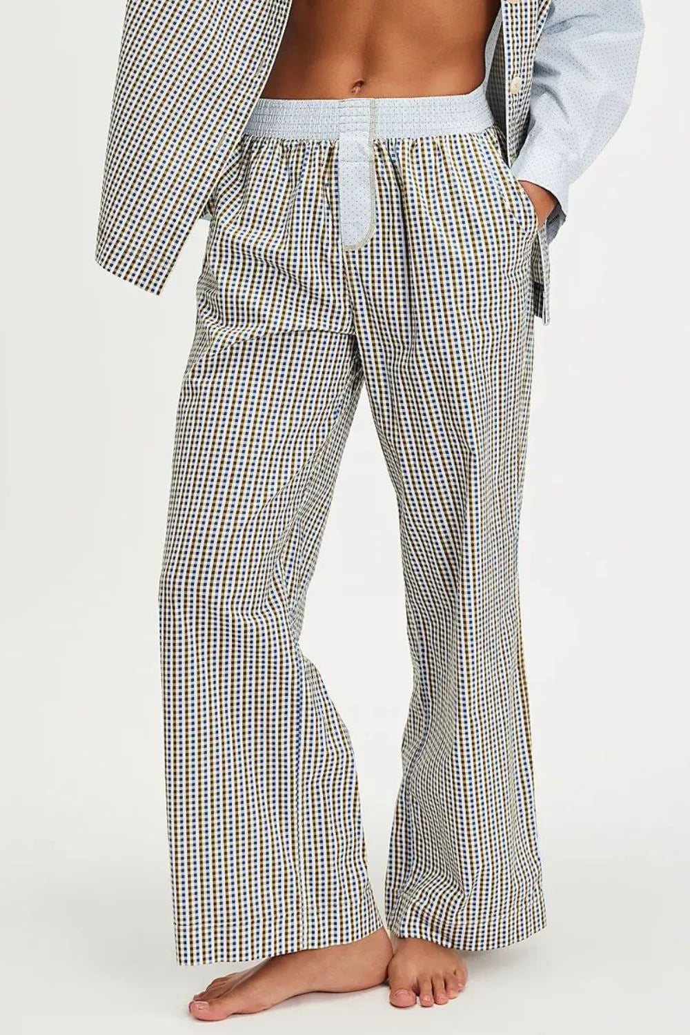 Elastic-Waist Wide-Leg Pants in Light Gray