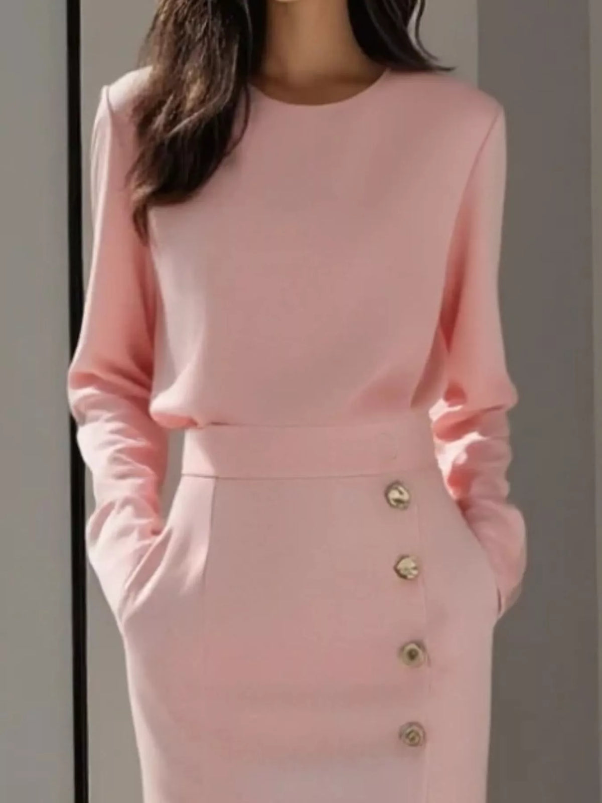 Button Detail Midi Dress with Side Slit