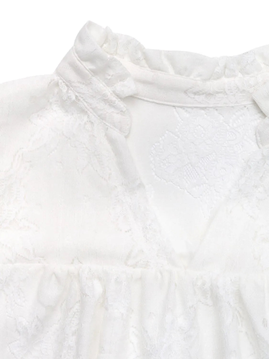 Lace Notched Cap Sleeve Mini Dress in White
