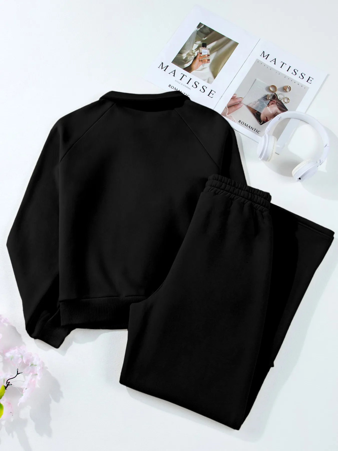 Collared Sweatshirt and High-Waist Pants Active Set
