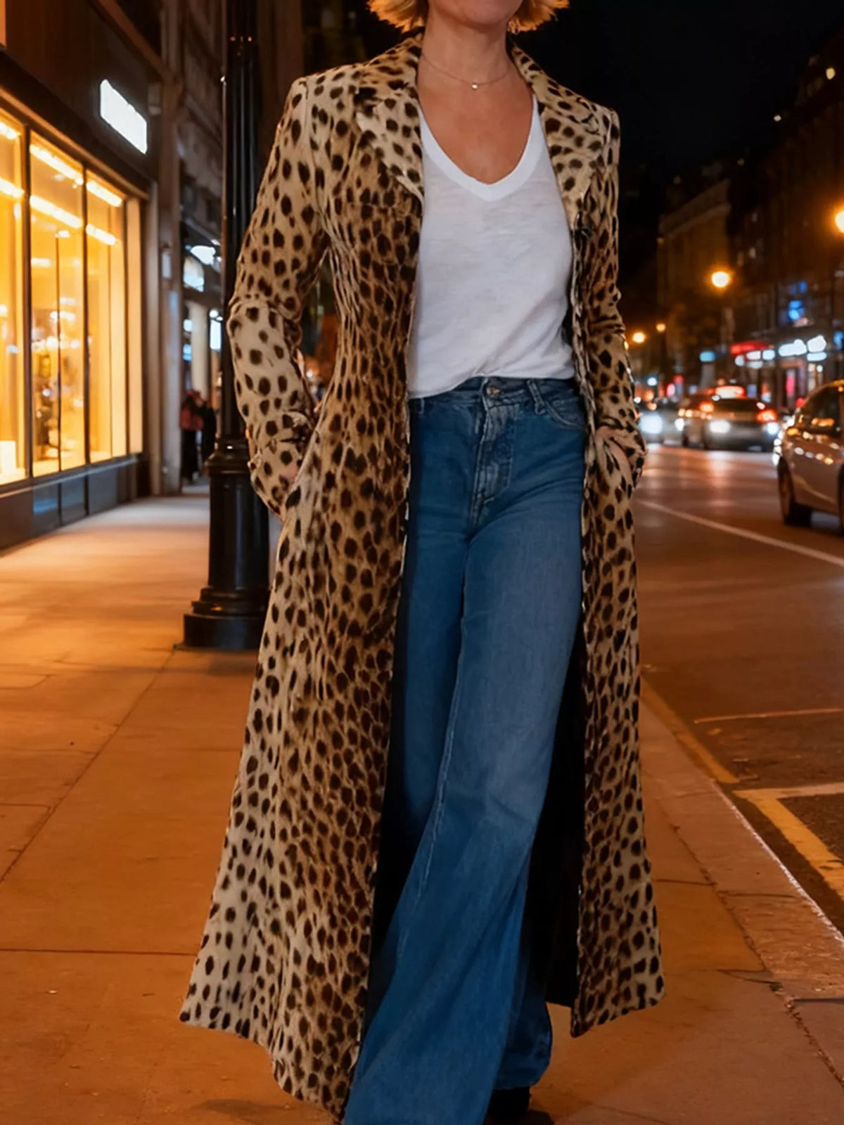 Leopard Print Longline Trench Coat