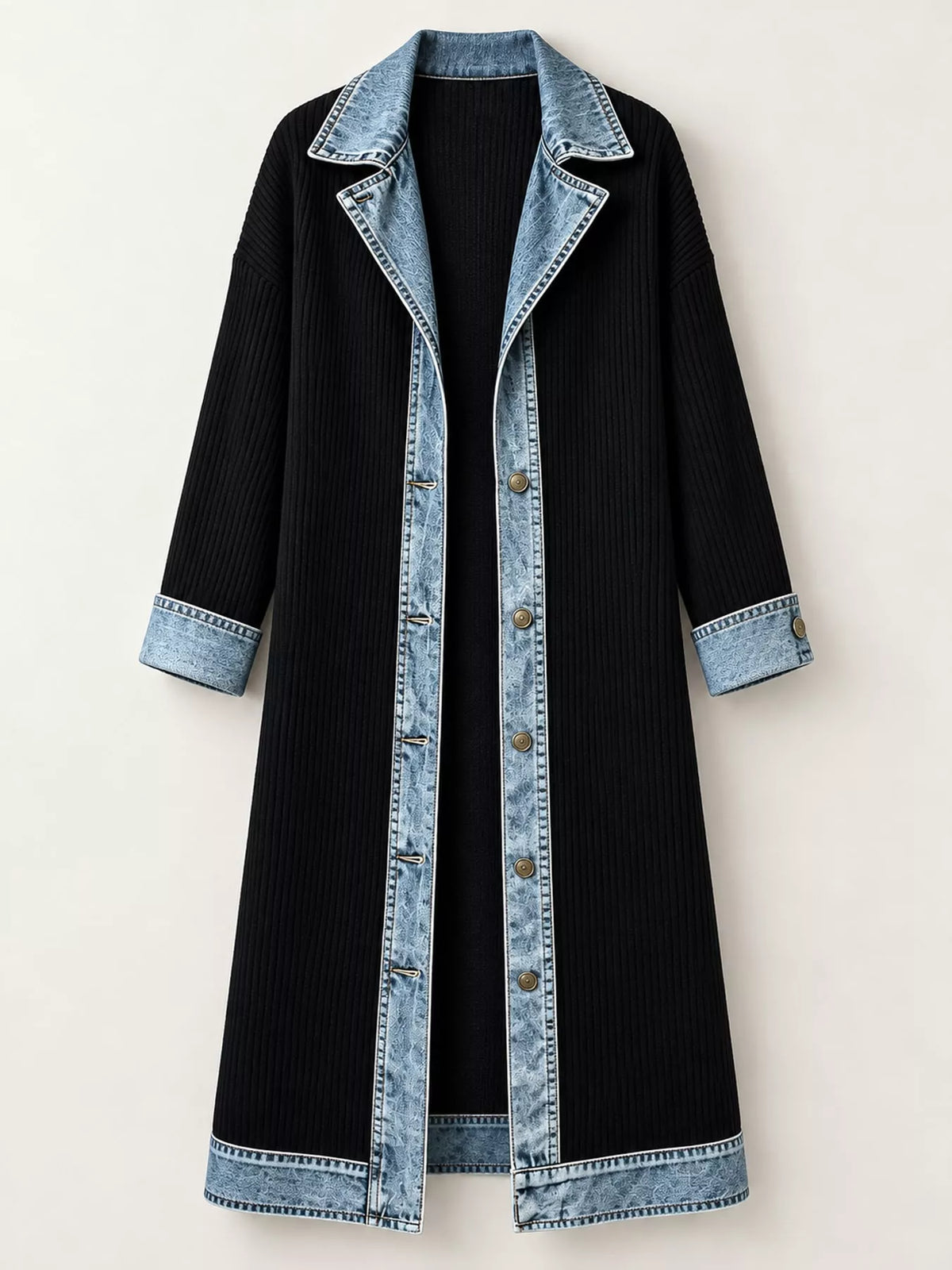 Denim-Trimmed Longline Cardigan