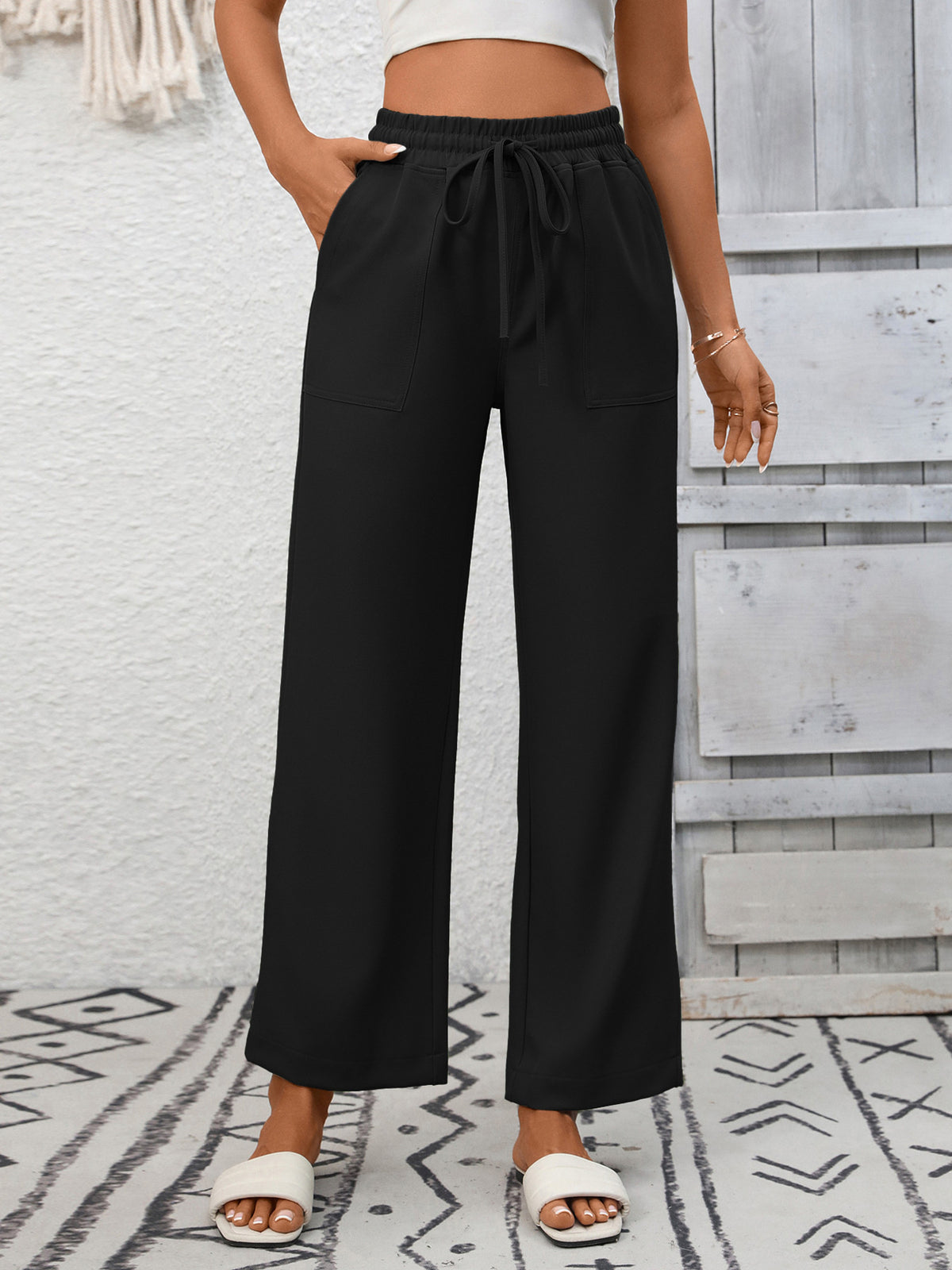 Casual Drawstring Wide-Leg Pants