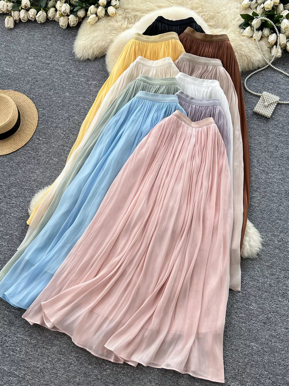 Pleated High-Waist Maxi Skirt