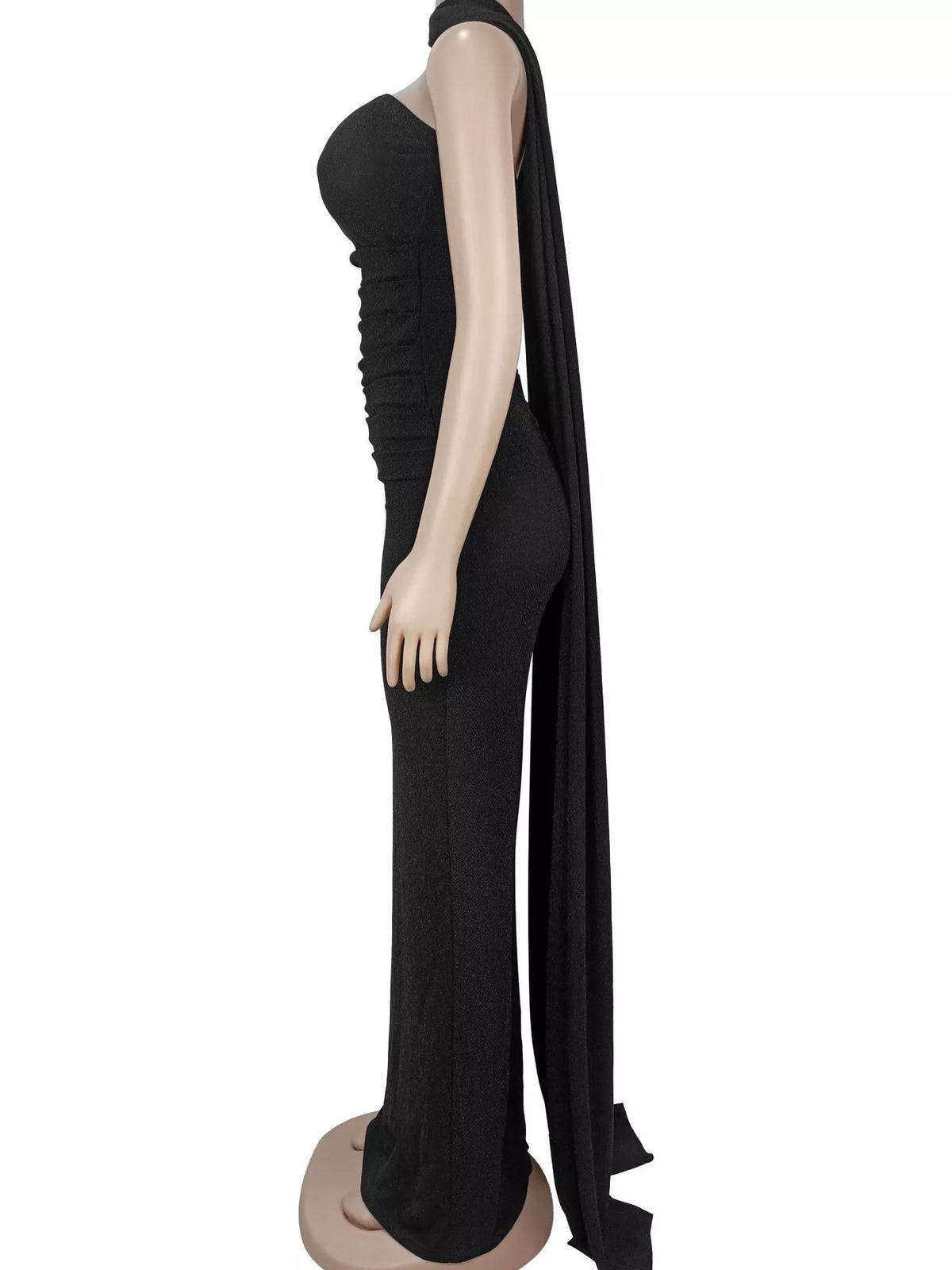 Glitter Tube Maxi Dress with Scarf in Black